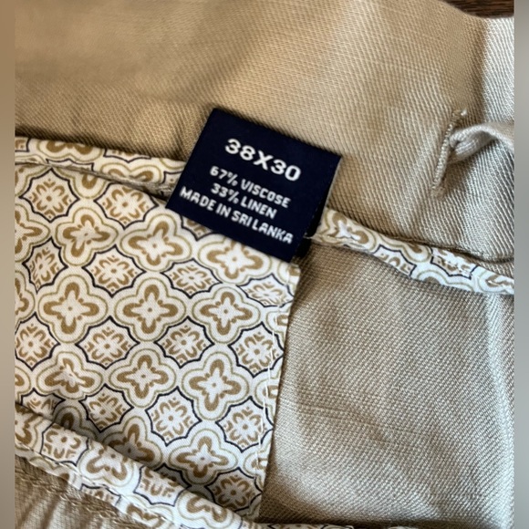 Cremieux Men’s Linen Blend Pants Tan Flat Front 38x30 With Drawstring - Picture 3 of 7